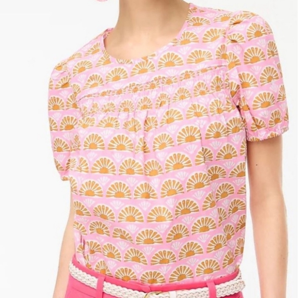 J. Crew Pink Puff-Sleeve Patterned Women's Top | Size M